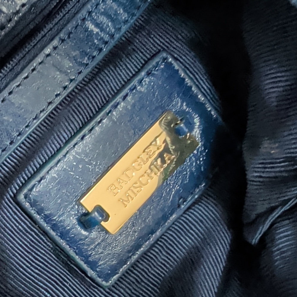 Badgley Mischka Hobo Blue Leather Shoulder Bag - Picture 7 of 8